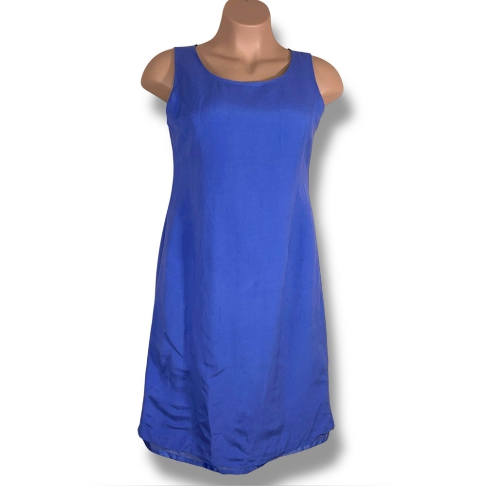 Vintage Size 14 Jessica Howard Periwinkle Blue Linen Dress Lined Sleeveless